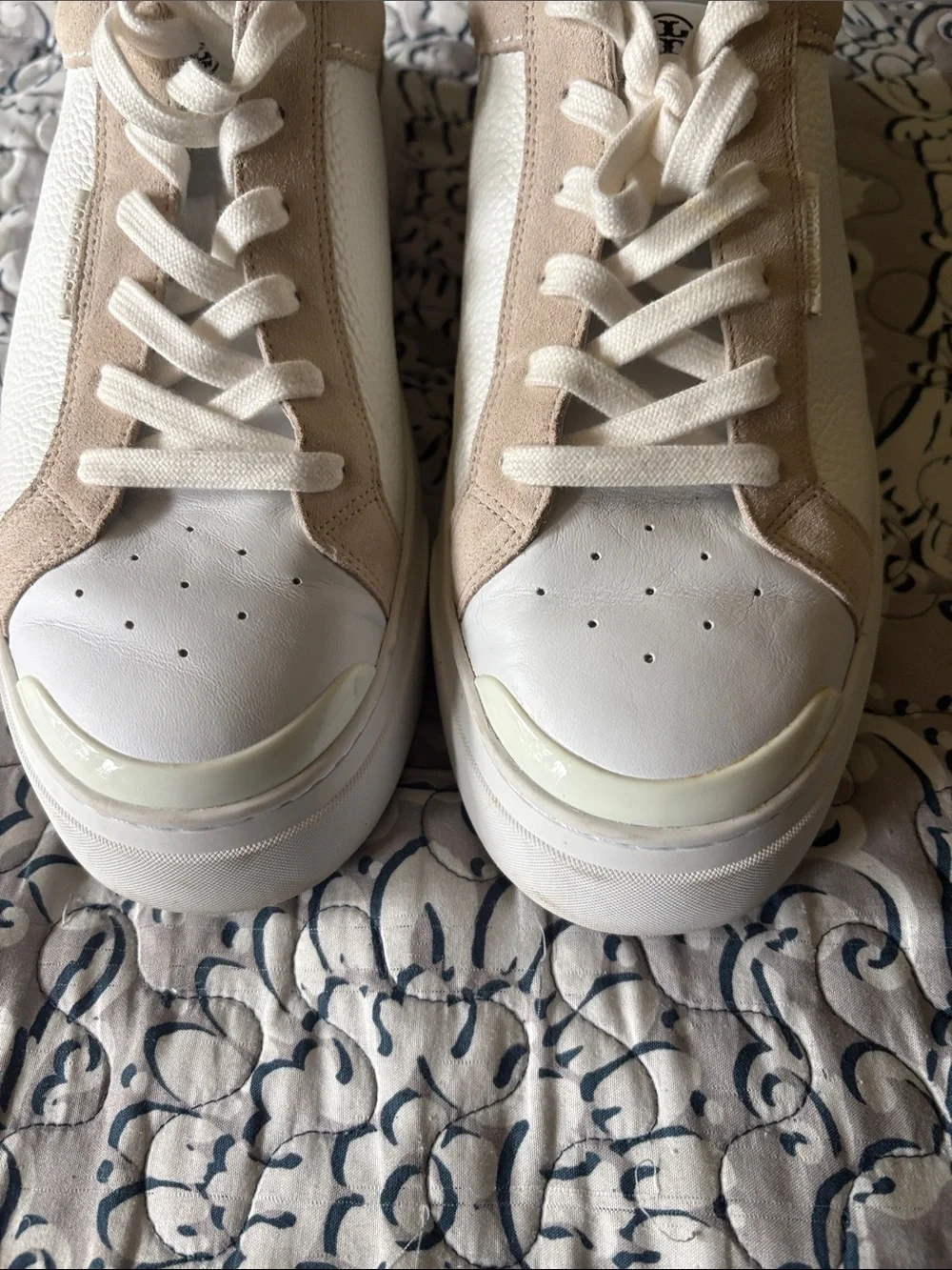 Tory Burch size 13 Ladybug Women's White and Beige Lace-Up Sneakers